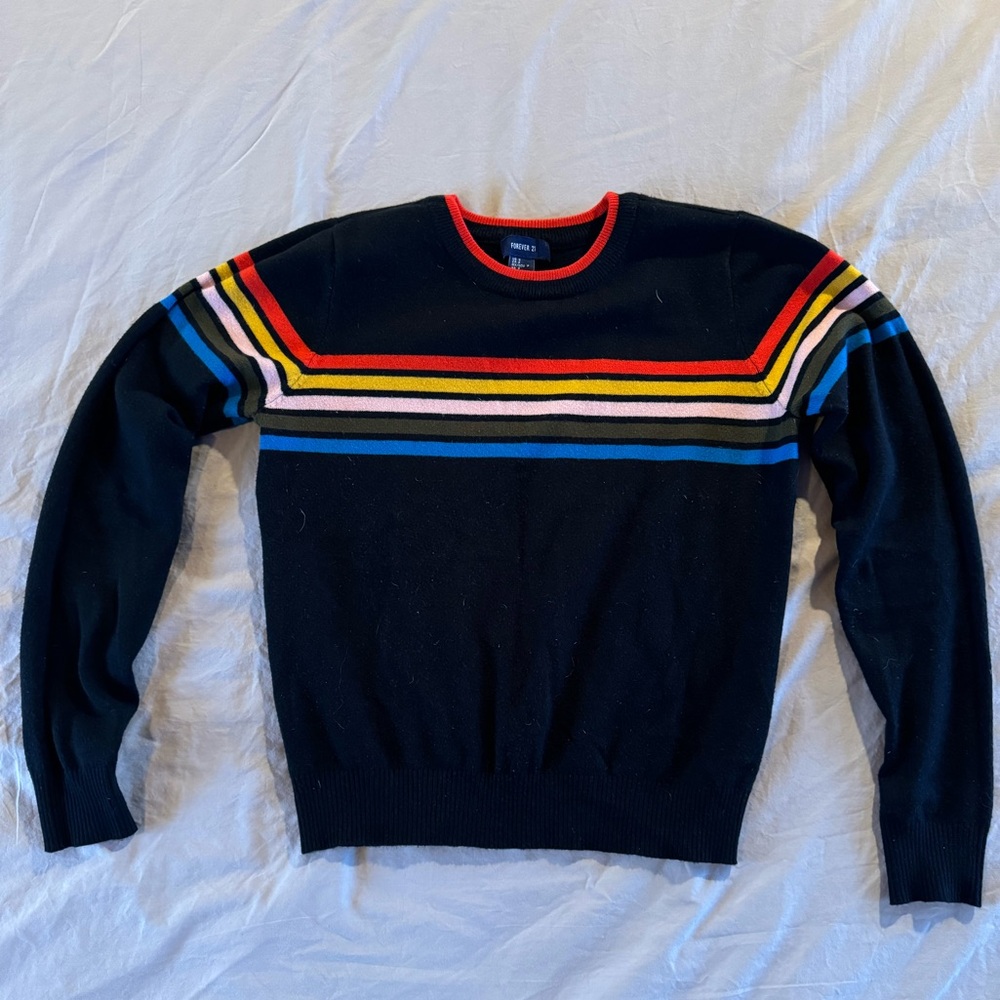 Women’s Black Sweater with Multicolor Stripes size small